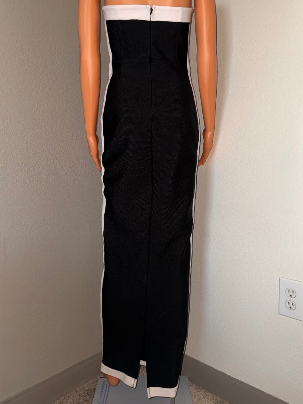 Black & White Bandage Maxi Dress W/ Split | Strapless Bodycon Evening Dress